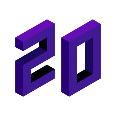 20 numaralı menekşe eşölçülü. Beyaz arka planda izole edilmiş. Öğrenme numaraları, seri numarası, fiyat, yer. Görüntü