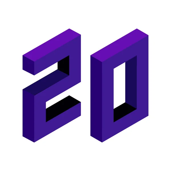 Violet Number Isometric Style Isolated White Background Learning Numbers Serial — 图库照片