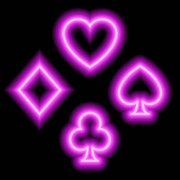 Rosa Neonsymboler För Kortfärger Hjärtan Diamanter Klöver Spader Kostymikoner — Stockfoto