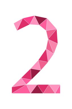 Beyaz arka planda izole edilmiş iki numaralı neon pembe çokgen. Öğrenme numaraları, seri numarası, fiyat, yer. Vektör illüstrasyonu