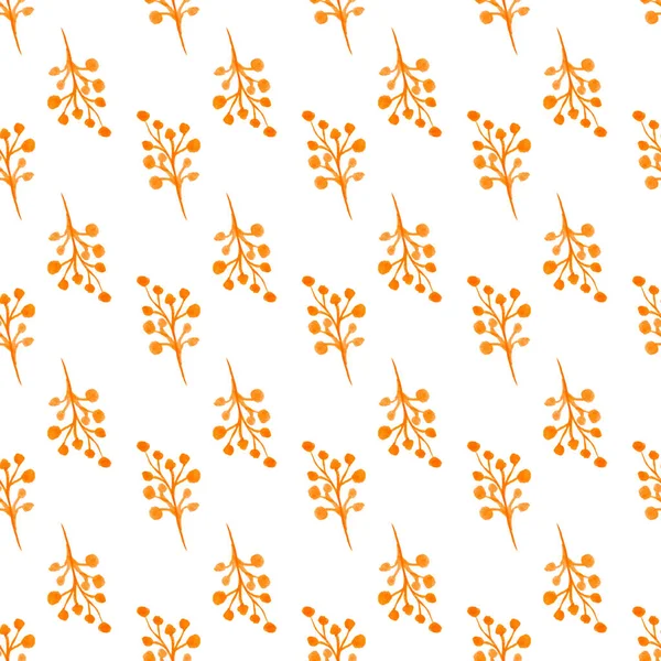 无缝隙图案 手绘水色橙色枝条 白色浆果 纺织品 印刷品等的有机 新鲜的概念 说明1 — 图库照片