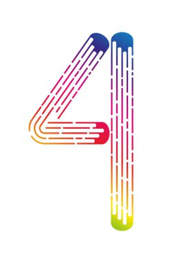 Number 4 from colorful rainbow dotted lines isolated on white background. Design element. Vector illustration