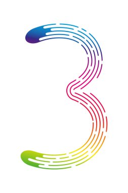 Beyaz arka planda izole edilmiş renkli gökkuşağı noktalı çizgilerden üç numara. Tasarım elemanı. Vektör illüstrasyonu