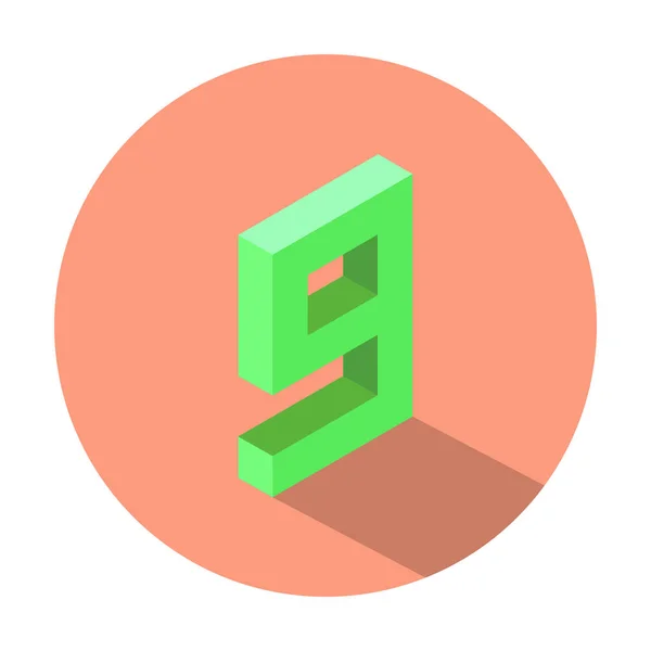Isometric Green Number Shadow Light Salmon Color Circle Vector Illustration — 스톡 벡터
