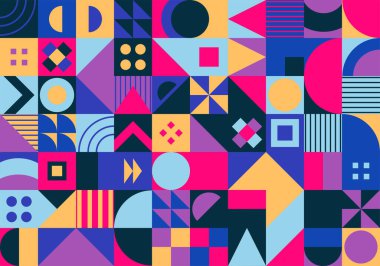 Soyut geometrik Bauhaus arka planı. Kusursuz desen. Renkli resimleme