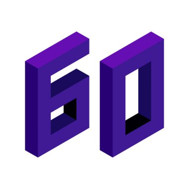 60 numaralı menekşe eşölçülü. Beyaz arka planda izole edilmiş. Öğrenme numaraları, seri numarası, fiyat, yer. Görüntü