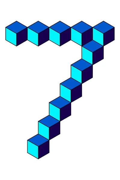 Blue Number Cubes Isolated White Background Pixel Bit Isometric Style — Zdjęcie stockowe