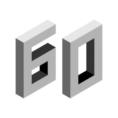 Gri numara 60, izometrik tarzda. Beyaz arka planda izole edilmiş. Öğrenme numaraları, seri numarası, fiyat, yer. Görüntü