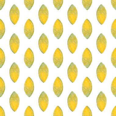 Elle çizilmiş suluboya sarı yapraklı kusursuz desen. Soyut arkaplan çizimi. Tekstil, baskı vs. için organik, doğal, tazelik kavramı.