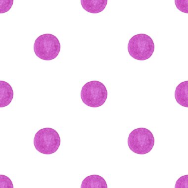 Geometrik pürüzsüz desen, beyaz arka planda küçük mor el boyalı daireler. Tekstil, baskı vs. için resim.