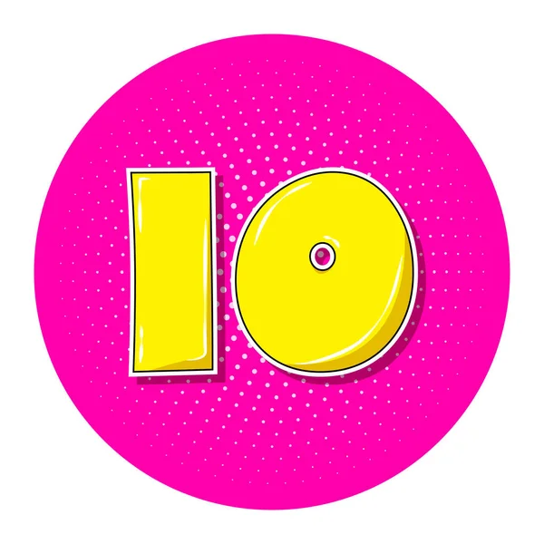 Pop Art Yellow Number Pink Dotted Circle Vector Illustration — Vetor de Stock