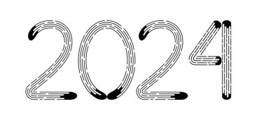 New Year 2024 from black dotted lines on white background. Vector illustration
