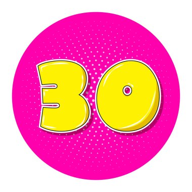 Pop art sarı numara 30 üzeri pembe noktalı daire.