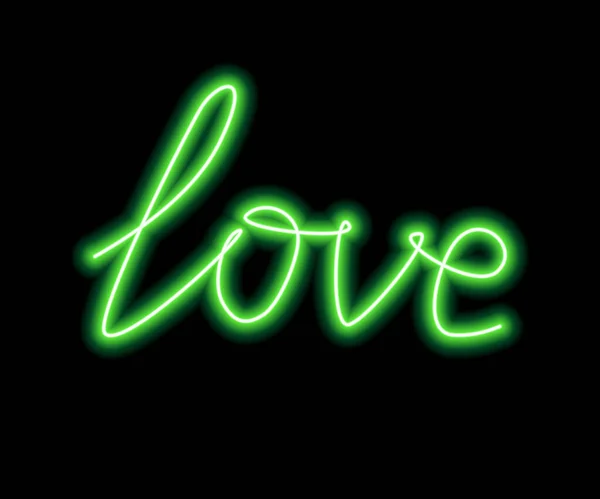 Neonové Slovo Love Green Izolováno Černém Pozadí Vektorová Ilustrace — Stockový vektor