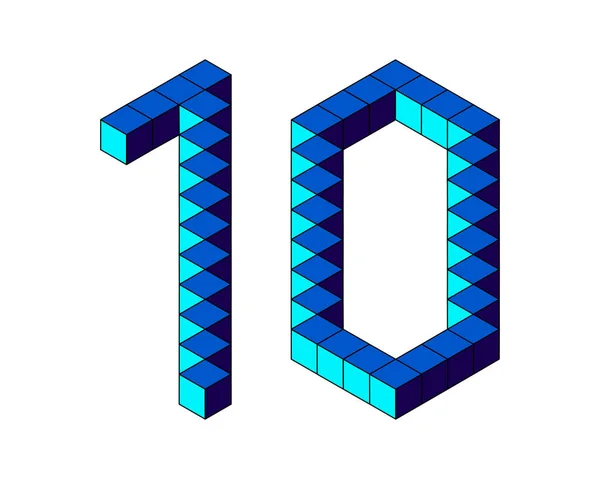蓝色10号 来自白色背景的立方体 Pixel 等距风格 说明1 — 图库照片