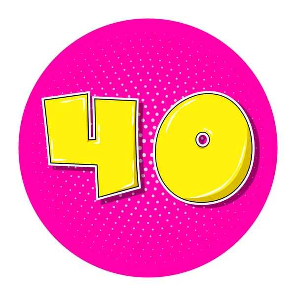 Поп-арт желтое число 40 над розовым пунктирным кругом. — стоковый вектор