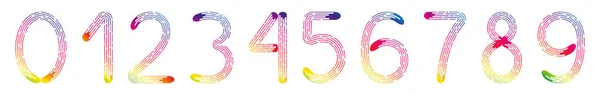 Set Numbers Colorful Rainbow Dotted Lines Isolated White Background Design — 스톡 벡터