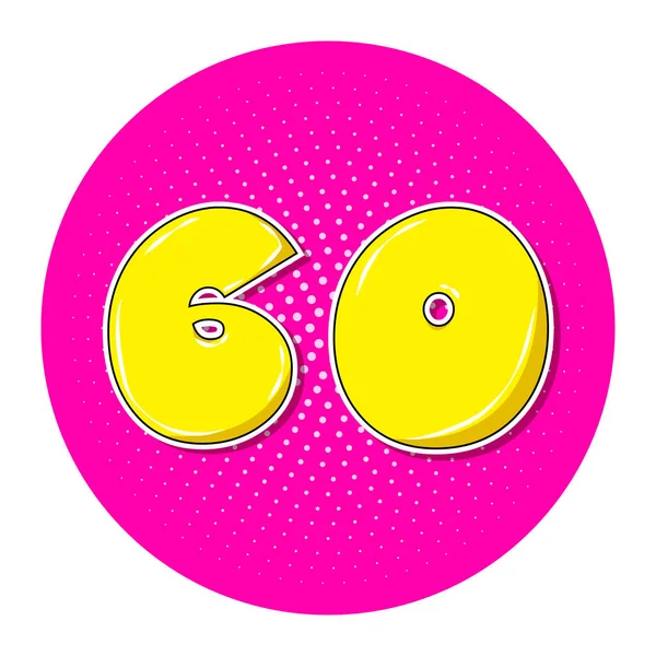 Pop art número amarillo 60 sobre círculo punteado rosa. — Archivo Imágenes Vectoriales