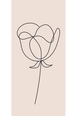 Bej arka planda siyah çizgili bir çizgili sanat çiçeği. Basit bir illüstrasyon. Tebrik kartı, pankart, tasarım ögesi