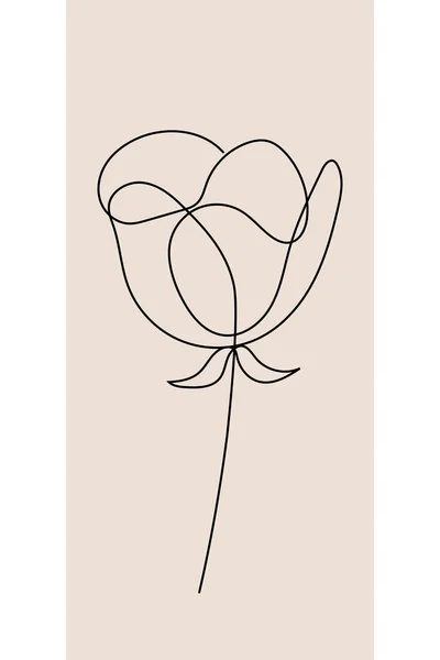 One Line Art Flower Black Line Beige Background Simple Illustration — Fotografia de Stock