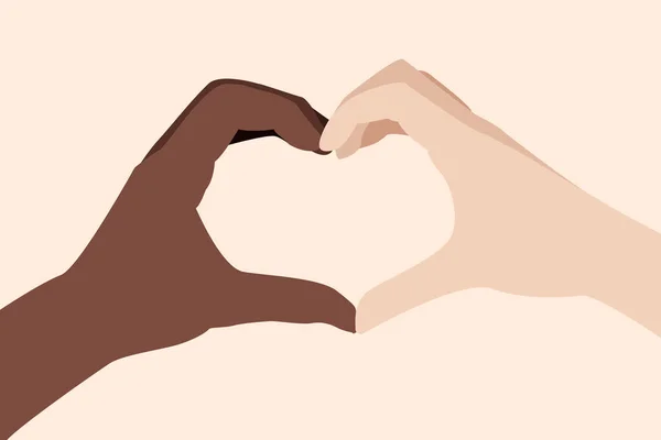 Mãos Das Pessoas Com Pele Escura Clara Forma Coração Diversidade — Fotografia de Stock
