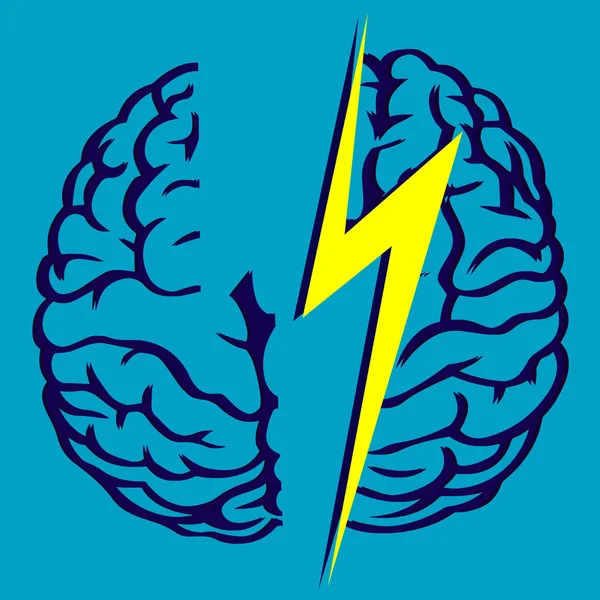 Human Brain Split Two Lightning Mental Illness Concept Illustration Broken — Stockfoto