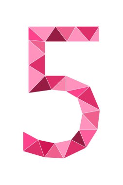 Beyaz arka planda izole edilmiş 5 numaralı neon pembe çokgen. Öğrenme numaraları, seri numarası, fiyat, yer. Vektör illüstrasyonu