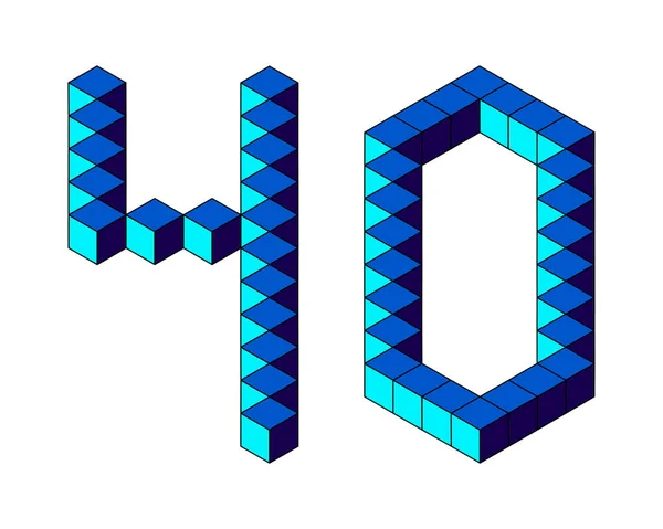 蓝色40号 来自白色背景的立方体 Pixel 等距风格 说明1 — 图库照片