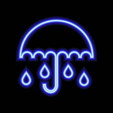 Üzerinde yağmur damlaları olan mavi neon ışıklı şemsiye
