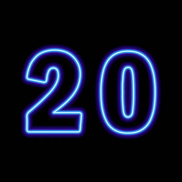 黒を背景にネオンブルーの数字20 シリアル番号価格場所 ベクターイラスト — ストックベクタ