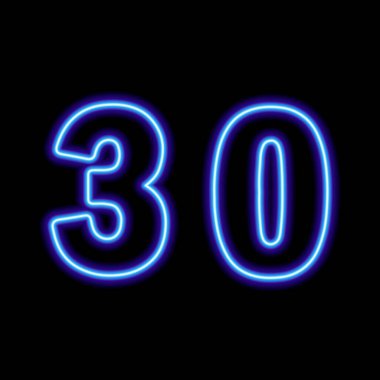Siyah arkaplanda neon mavisi 30 numara. Seri numarası, fiyatı, yeri. Vektör illüstrasyonu