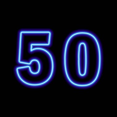 Siyah arkaplanda neon mavi numara 50. Seri numarası, fiyatı, yeri. Vektör illüstrasyonu