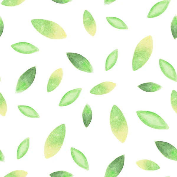 Seamless Pattern Hand Drawn Watercolor Green Leaves Abstract Background Illustration — 图库矢量图片