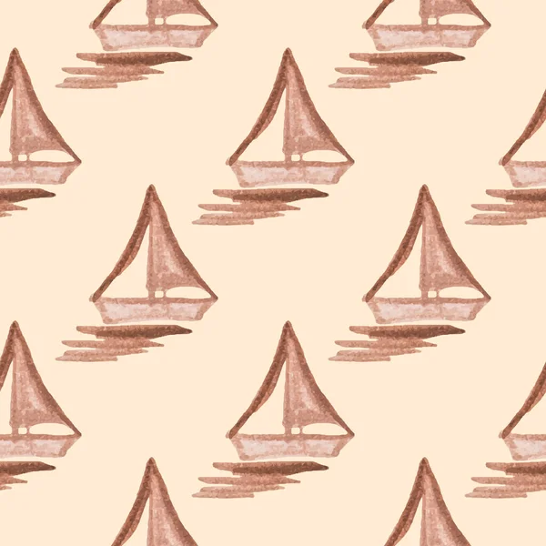 Seamless Pattern Hand Painted Watercolor Paints Brown Boat Sail — 스톡 벡터