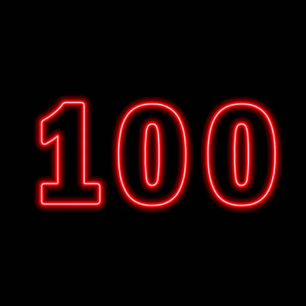 Неоновый Красный Номер 100 Черном Фоне Серийный Номер Цена Место — стоковый вектор