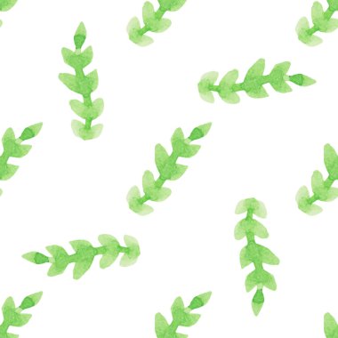 Elle çizilmiş suluboya, beyaz yapraklı kırmızı dallar. Yaz, bahar mevsimi. Tekstil, baskı vs. için organik, doğal, tazelik kavramı.