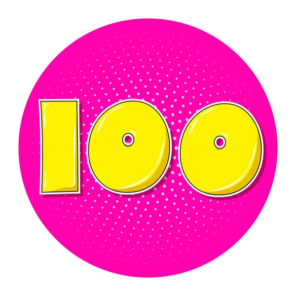 Pop Art Yellow Number 100 Pink Dotted Circle Vector Illustration — Vetor de Stock