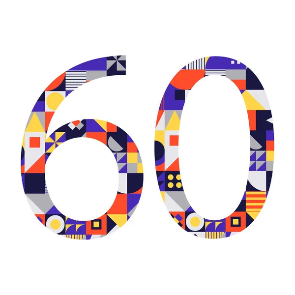 白に隔離された多色の幾何学的形状からの番号60 イラスト — ストックベクタ