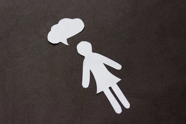 Silhouette Woman Dress Made White Paper Cut Hand Speech Bubble — Foto Stock