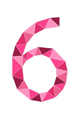 Pink number 6 polygon style isolated on white background. Learning numbers, serial number, price, place. Vector illustration