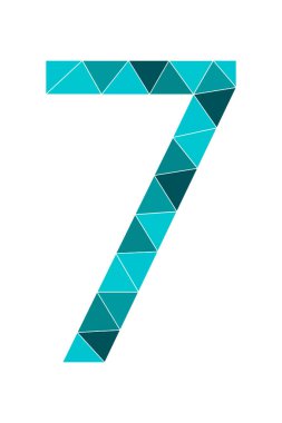 Mint number 7 polygon style isolated on white background. Learning numbers, serial number, price, place. Vector illustration