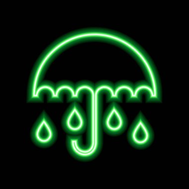 Green neon sign umbrella with raindrops