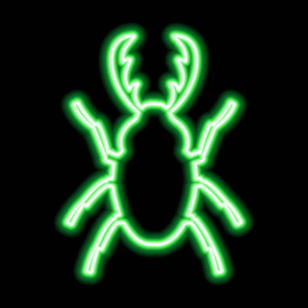 Green Neon Cockroach Sign Black Background — Stock Vector