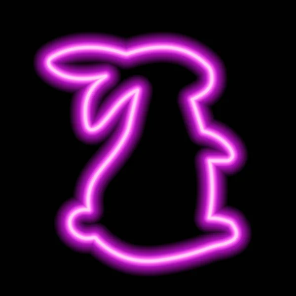 Pink Neon Sign Sitting Rabbit Black Background — 스톡 벡터
