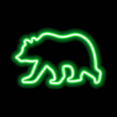 Green neon sign of bear on black background