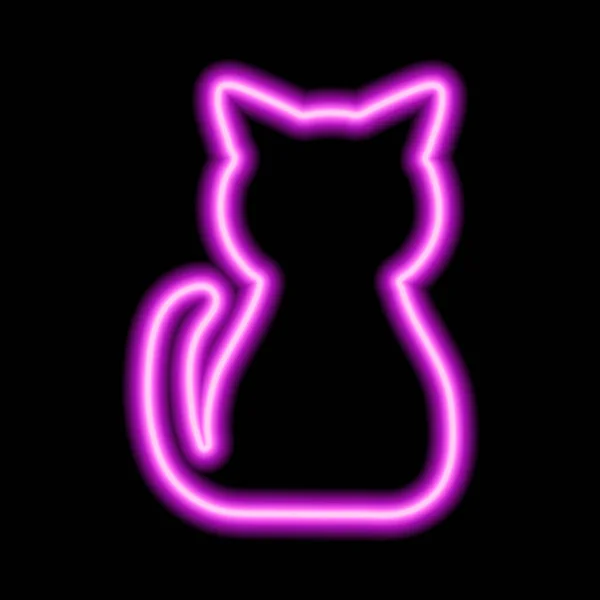 Pink Neon Sign Sitting Cat Black Background Vector Illustration — стоковый вектор