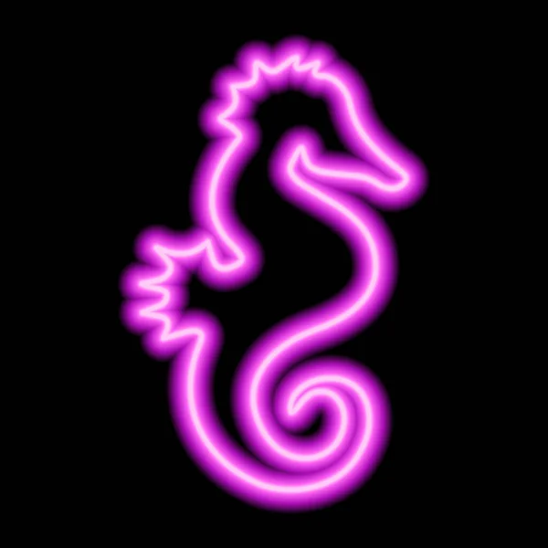 Pink Neon Sign Sea Horse Black Background — 스톡 벡터