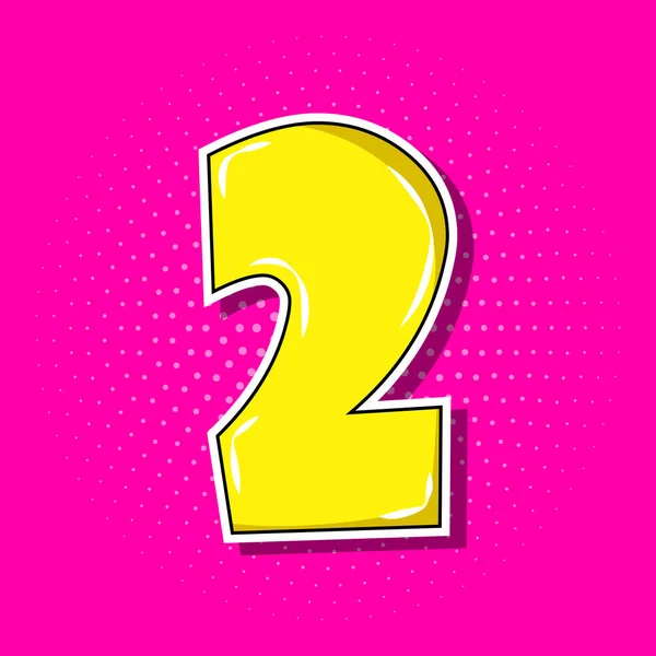 ピンクの点線の背景にポップアートの黄色の番号2 イラスト — ストック写真