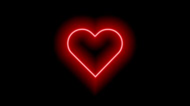 Heart shaped red neon light on black background. Heartbeat.