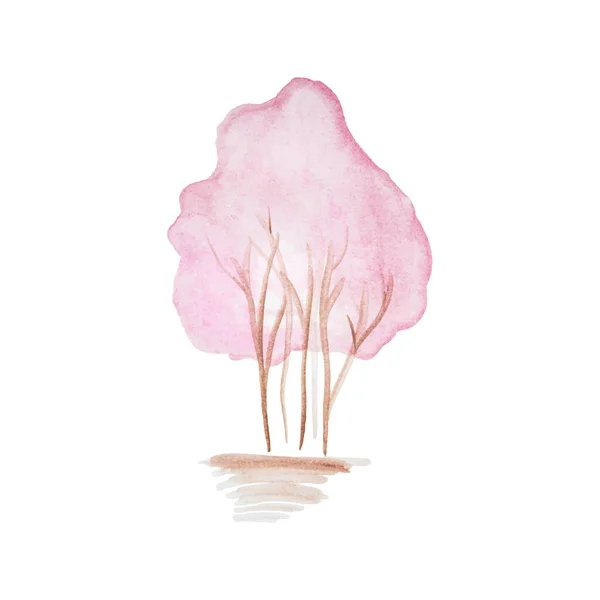 白地に緑豊かなピンク色の葉が絶縁された手描きの水彩低木. — ストックベクタ